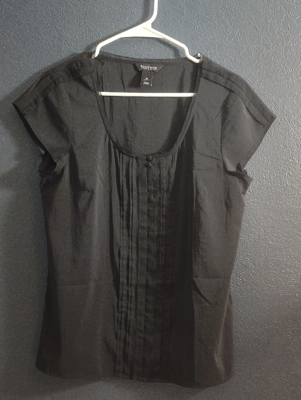 White House Black Market Black Pintuck Cap-Sleeve Blouse